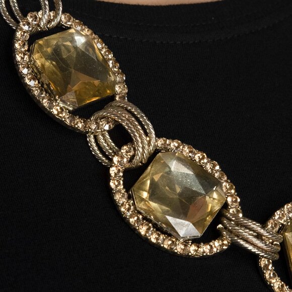 Elegant Faux‎ Gold Necklace with Faux Gemstones And Faux Diamond Accents - Picture 7 of 10
